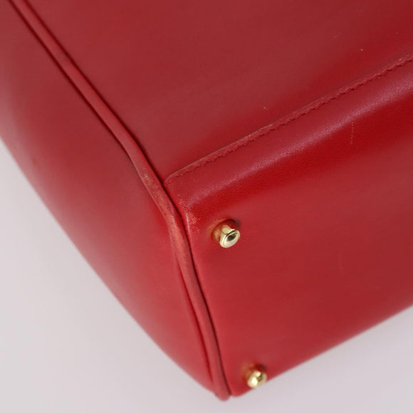 GUCCI Bamboo Hand Bag Leather 2way Red Gold Auth BA5277