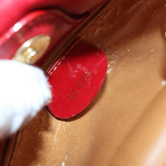 GUCCI Bamboo Hand Bag Leather 2way Red Gold Auth BA5277