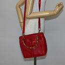 GUCCI Bamboo Hand Bag Leather 2way Red Gold Auth BA5277-22