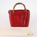 GUCCI Bamboo Hand Bag Leather 2way Red Gold Auth BA5277-23