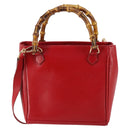 GUCCI Bamboo Hand Bag Leather 2way Red Gold Auth BA5277-3