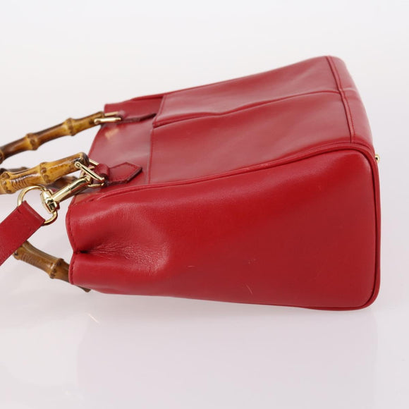 GUCCI Bamboo Hand Bag Leather 2way Red Gold Auth BA5277