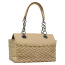 CHANEL Choco Bar Tote Bag Canvas Beige CC Auth BA528-1