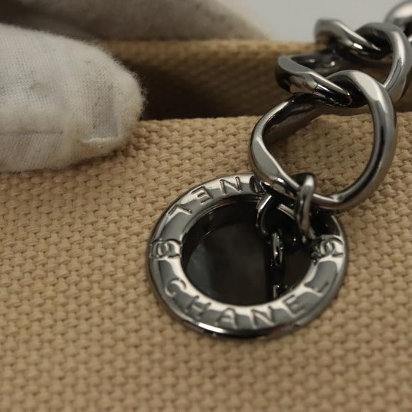 CHANEL Choco Bar Tote Bag Canvas Beige CC Auth BA528