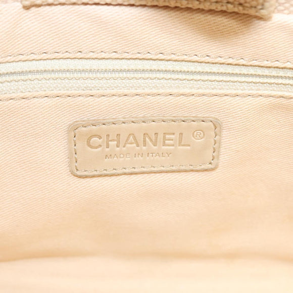 CHANEL Choco Bar Tote Bag Canvas Beige CC Auth BA528
