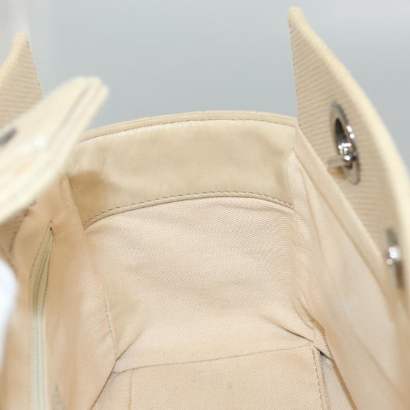 CHANEL Choco Bar Tote Bag Canvas Beige CC Auth BA528