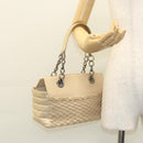 CHANEL Choco Bar Tote Bag Canvas Beige CC Auth BA528-24