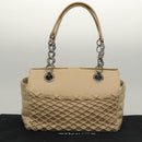 CHANEL Choco Bar Tote Bag Canvas Beige CC Auth BA528-12