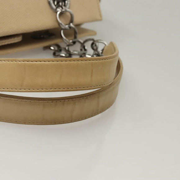 CHANEL Choco Bar Tote Bag Canvas Beige CC Auth BA528