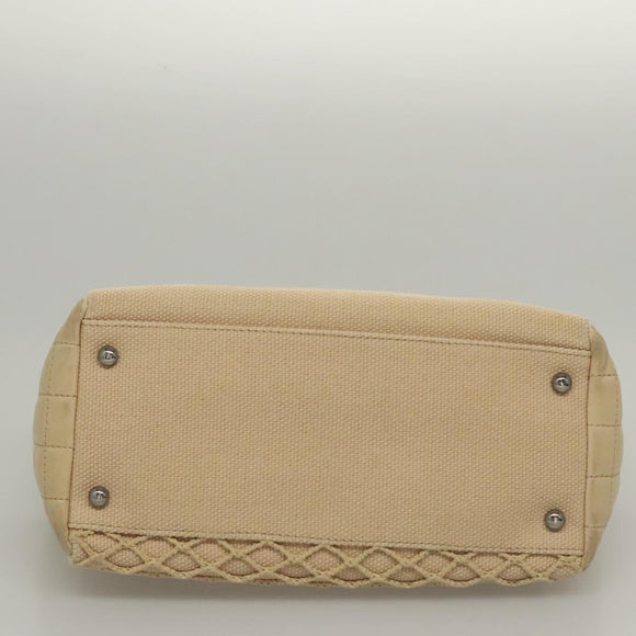 CHANEL Choco Bar Tote Bag Canvas Beige CC Auth BA528