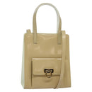 Salvatore Ferragamo Gancini Hand Bag Patent leather 2way Beige Gold Auth BA5280-1