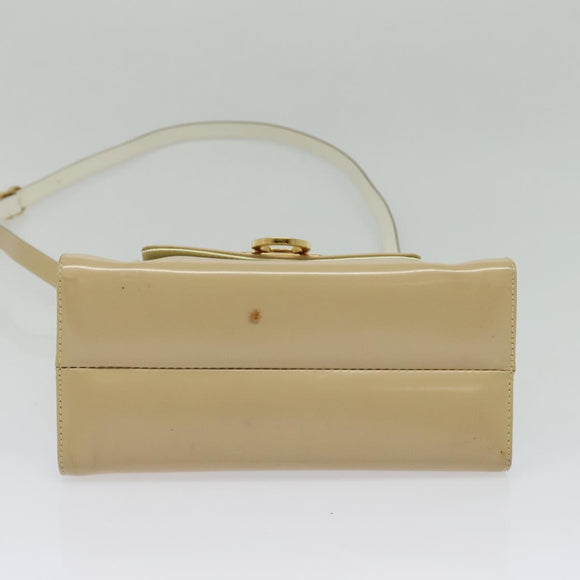 Salvatore Ferragamo Gancini Hand Bag Patent leather 2way Beige Gold Auth BA5280