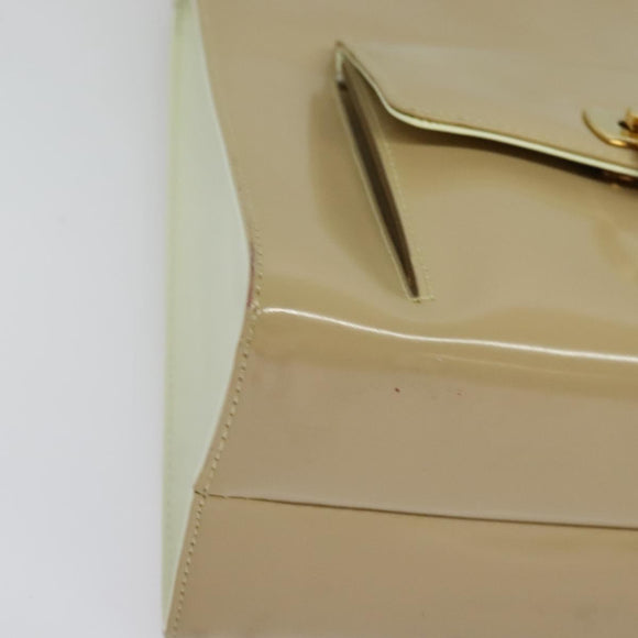 Salvatore Ferragamo Gancini Hand Bag Patent leather 2way Beige Gold Auth BA5280