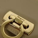 Salvatore Ferragamo Gancini Hand Bag Patent leather 2way Beige Gold Auth BA5280-18