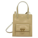 Salvatore Ferragamo Gancini Hand Bag Patent leather 2way Beige Gold Auth BA5280-13