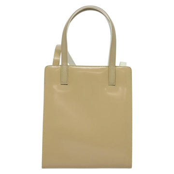 Salvatore Ferragamo Gancini Hand Bag Patent leather 2way Beige Gold Auth BA5280 - 0