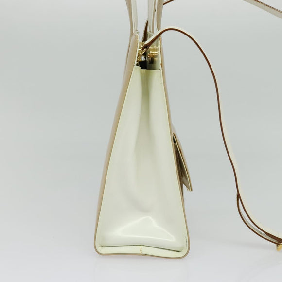 Salvatore Ferragamo Gancini Hand Bag Patent leather 2way Beige Gold Auth BA5280