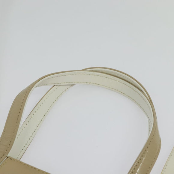 Salvatore Ferragamo Gancini Hand Bag Patent leather 2way Beige Gold Auth BA5280