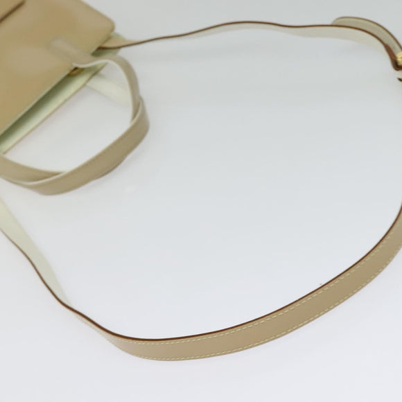 Salvatore Ferragamo Gancini Hand Bag Patent leather 2way Beige Gold Auth BA5280