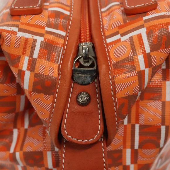 Salvatore Ferragamo Hand Bag PVC Orange Silver Auth BA5281