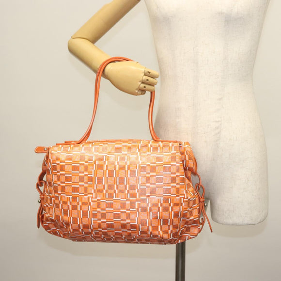 Salvatore Ferragamo Hand Bag PVC Orange Silver Auth BA5281