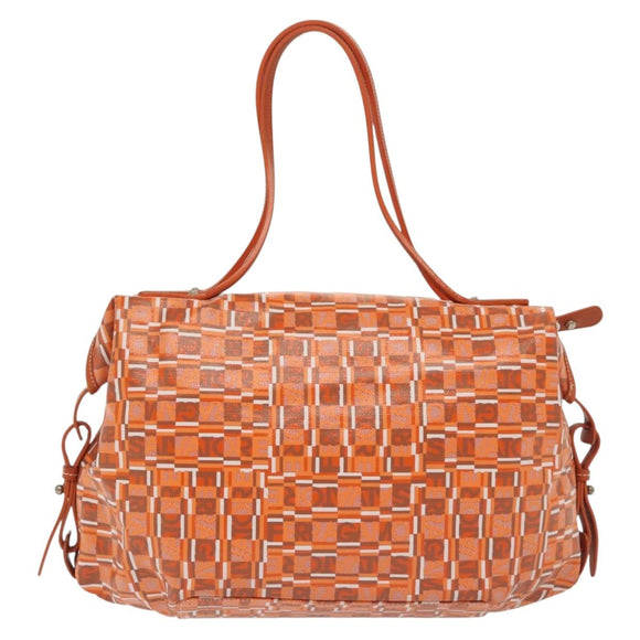 Salvatore Ferragamo Hand Bag PVC Orange Silver Auth BA5281