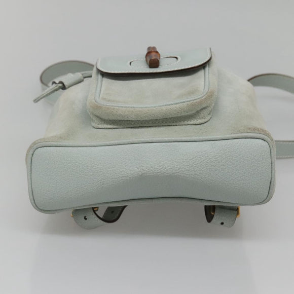 GUCCI Bamboo Backpack Suede Light Blue Gold 003 2058 0030 Auth BA5287