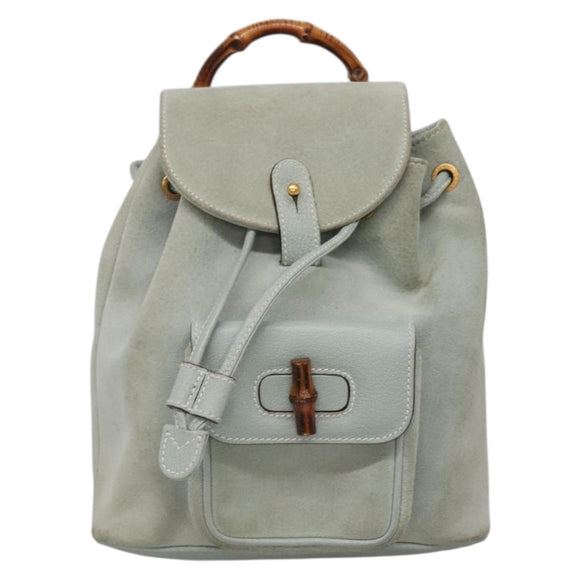 GUCCI Bamboo Backpack Suede Light Blue Gold 003 2058 0030 Auth BA5287