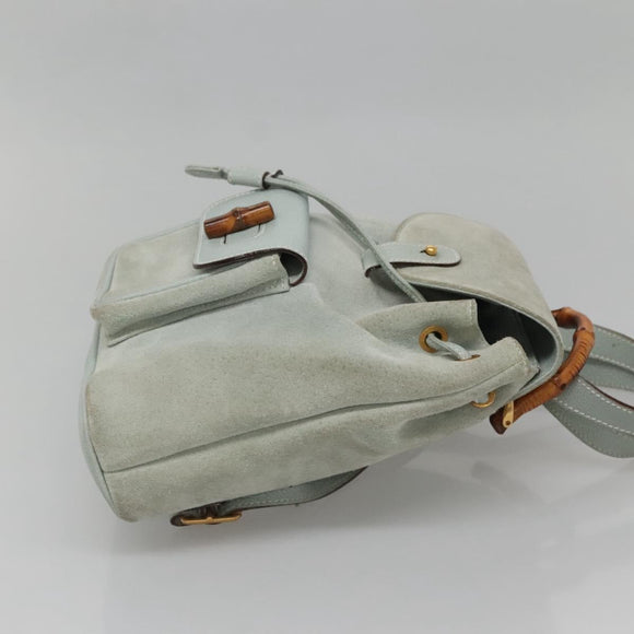 GUCCI Bamboo Backpack Suede Light Blue Gold 003 2058 0030 Auth BA5287
