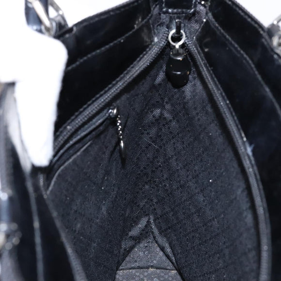 GUCCI Bamboo Hand Bag Canvas Black Silver 000 1998 0588 Auth BA5289