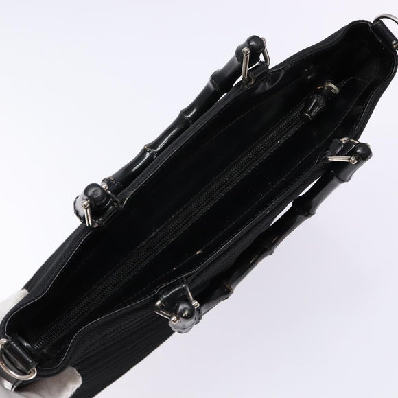 GUCCI Bamboo Hand Bag Canvas Black Silver 000 1998 0588 Auth BA5289