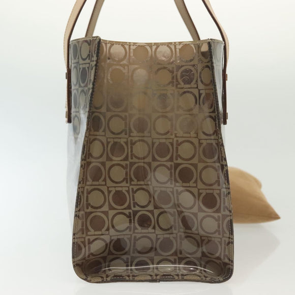 Salvatore Ferragamo Gancini Tote Bag Vinyl Brown Auth BA5292
