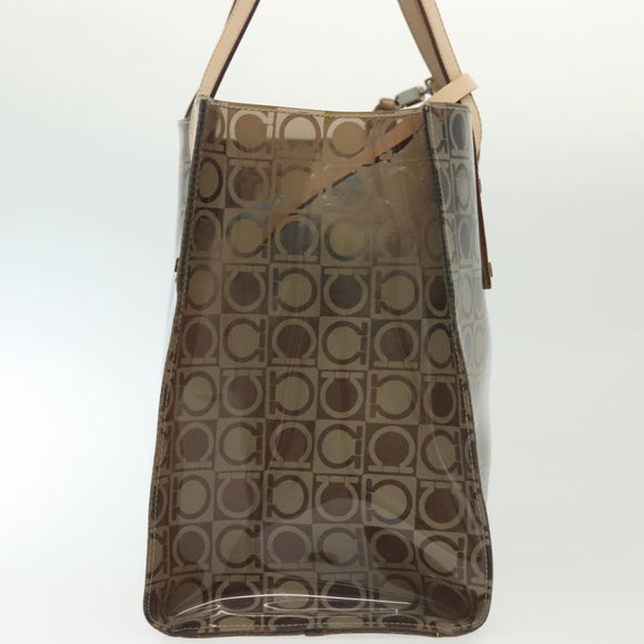 Salvatore Ferragamo Gancini Tote Bag Vinyl Brown Auth BA5292