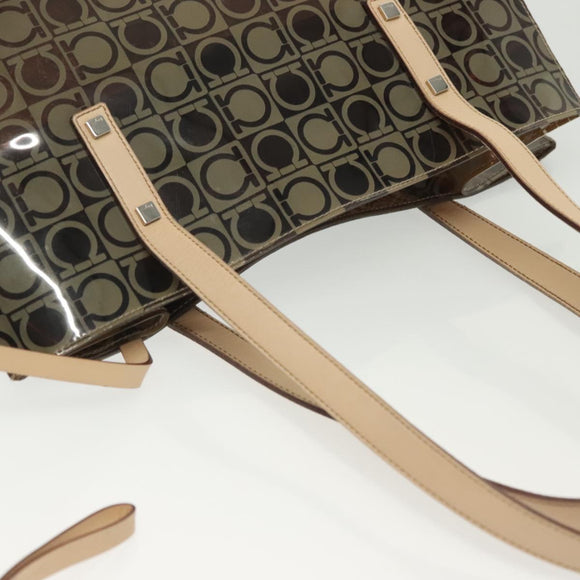 Salvatore Ferragamo Gancini Tote Bag Vinyl Brown Auth BA5292