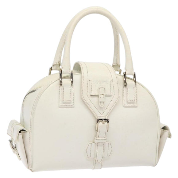 LOEWE Hand Bag Leather White Silver Auth BA5296