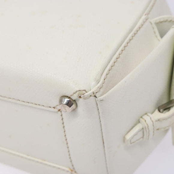 LOEWE Hand Bag Leather White Silver Auth BA5296