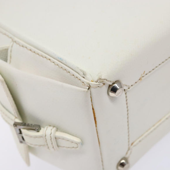 LOEWE Hand Bag Leather White Silver Auth BA5296