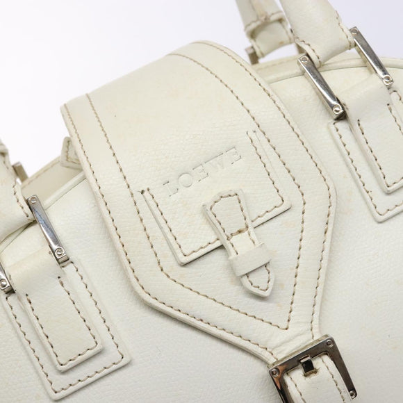 LOEWE Hand Bag Leather White Silver Auth BA5296