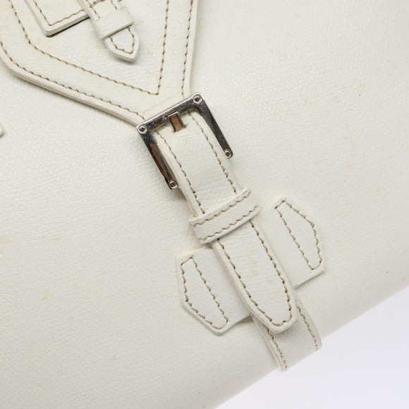 LOEWE Hand Bag Leather White Silver Auth BA5296
