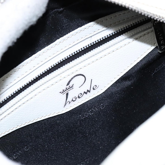 LOEWE Hand Bag Leather White Silver Auth BA5296