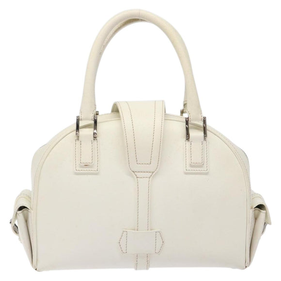 LOEWE Hand Bag Leather White Silver Auth BA5296