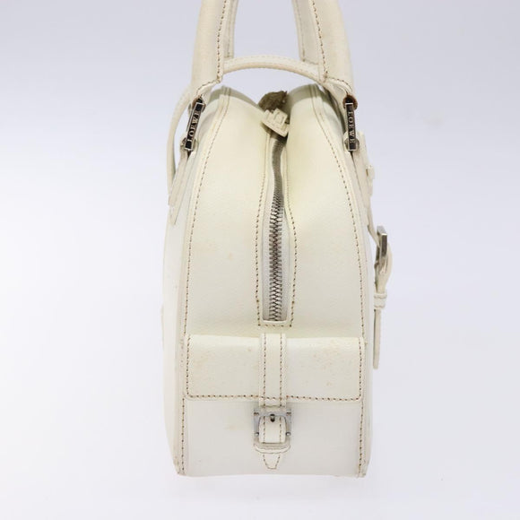 LOEWE Hand Bag Leather White Silver Auth BA5296
