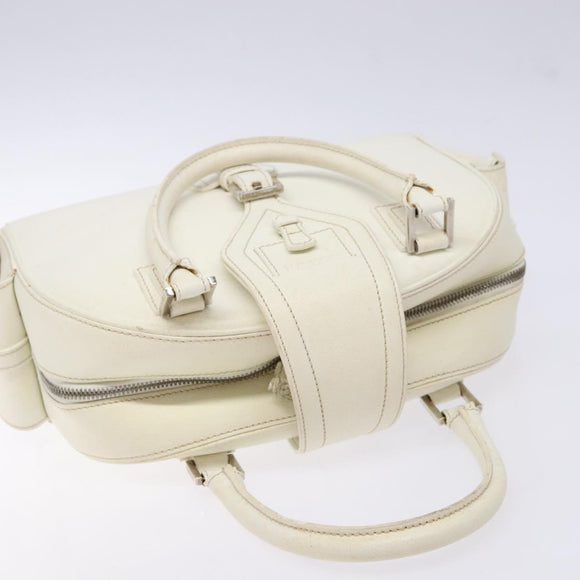 LOEWE Hand Bag Leather White Silver Auth BA5296