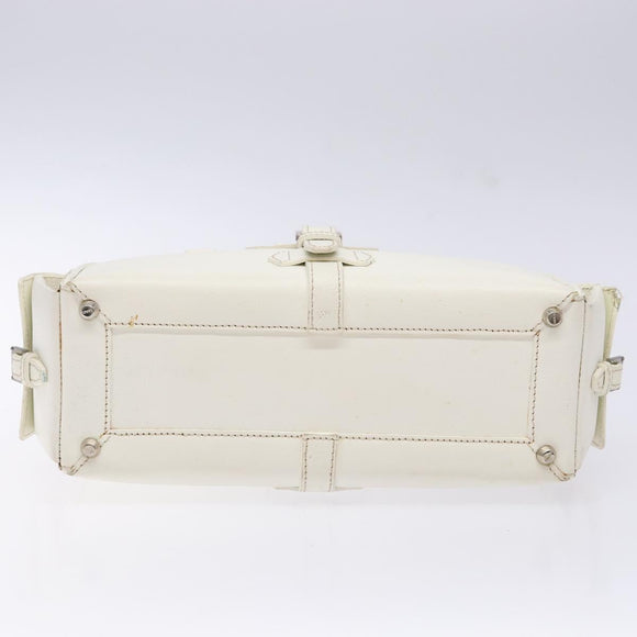 LOEWE Hand Bag Leather White Silver Auth BA5296