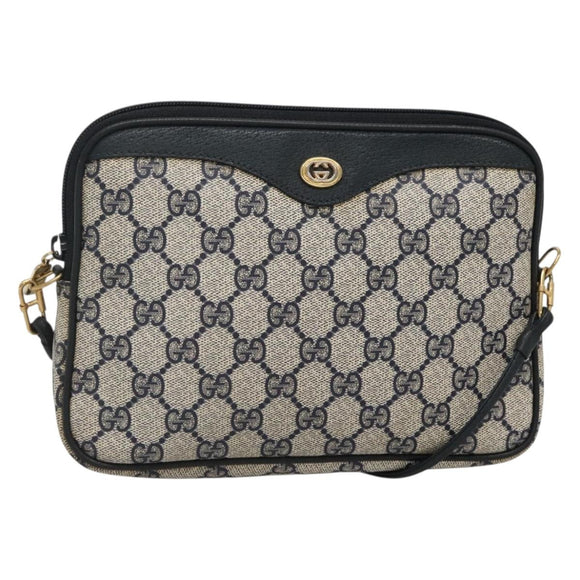 GUCCI GG Supreme Shoulder Bag PVC Navy Gold 97 02 068 Auth BA5298