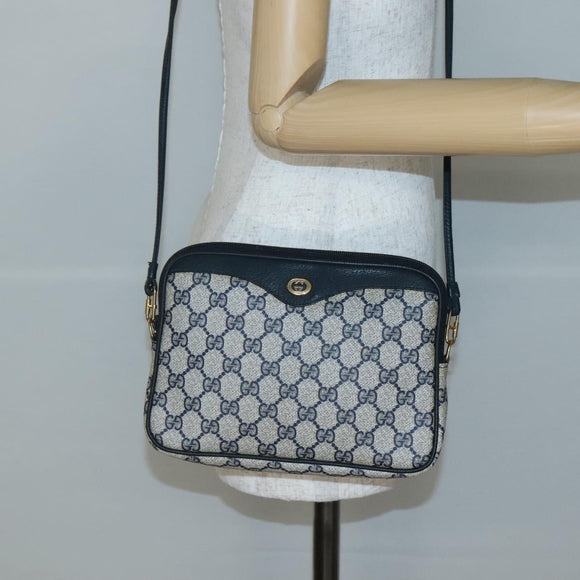 GUCCI GG Supreme Shoulder Bag PVC Navy Gold 97 02 068 Auth BA5298