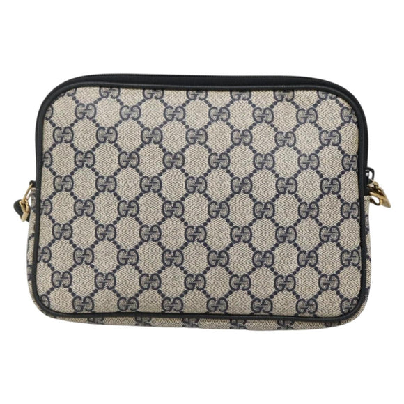 GUCCI GG Supreme Shoulder Bag PVC Navy Gold 97 02 068 Auth BA5298