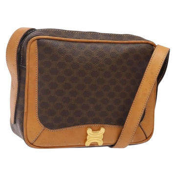 CELINE Macadam Canvas Shoulder Bag PVC Leather Brown Gold Auth BA5299