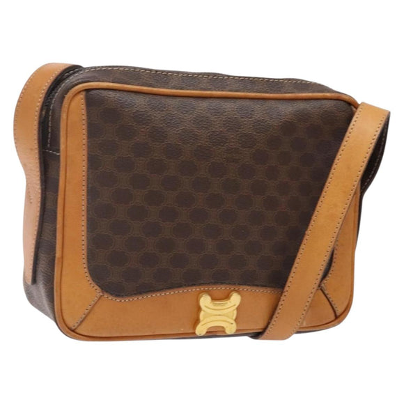 CELINE Macadam Canvas Shoulder Bag PVC Leather Brown Gold Auth BA5299