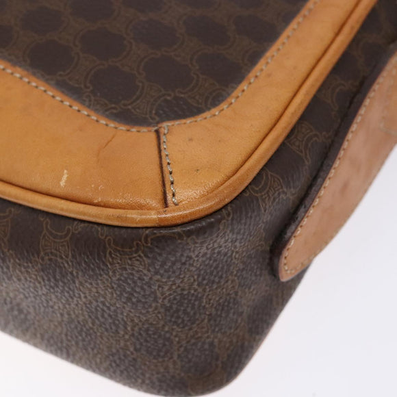 CELINE Macadam Canvas Shoulder Bag PVC Leather Brown Gold Auth BA5299